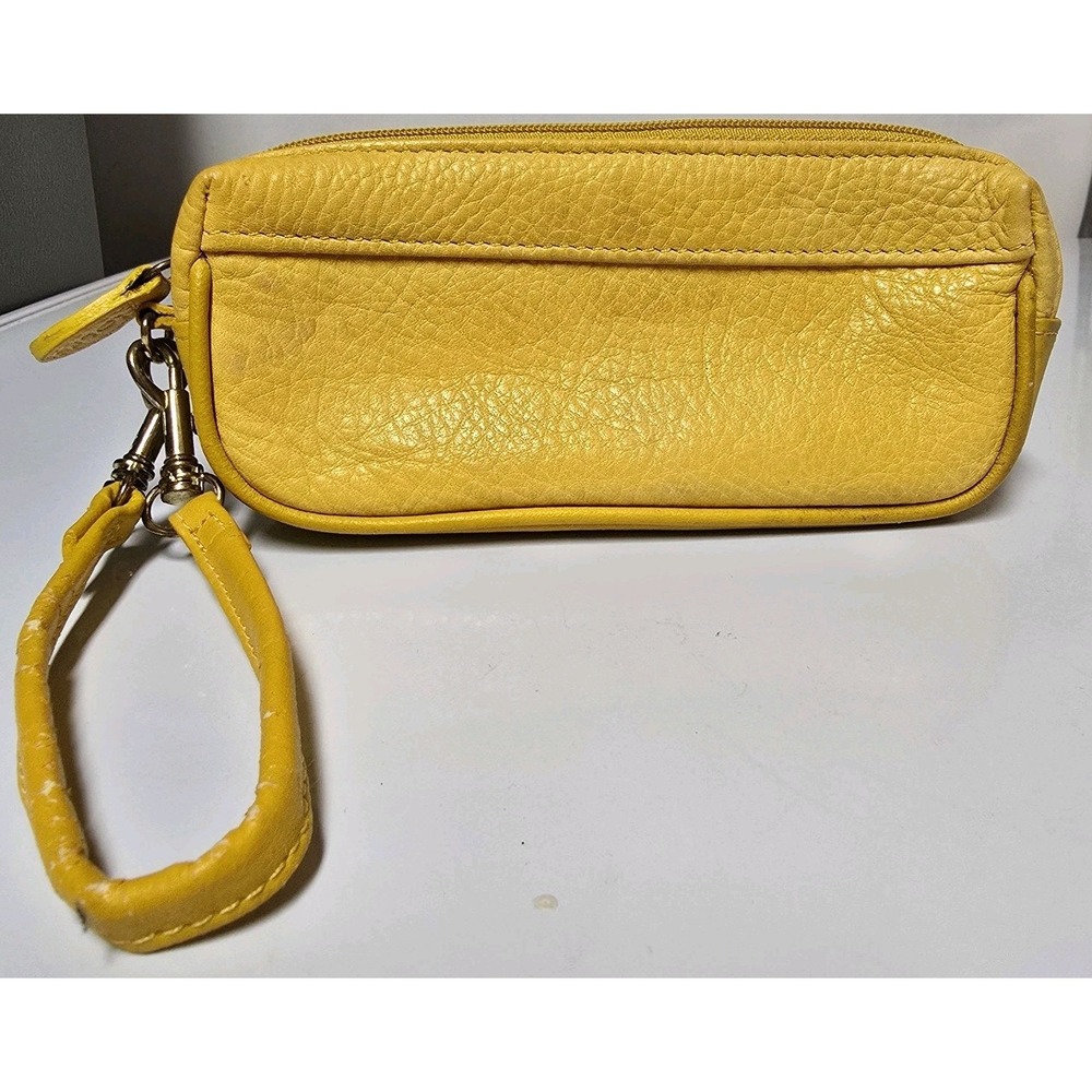 Vintage Rolfs Women's Genuine Leather Yellow Coin Purse With Wrist Strap